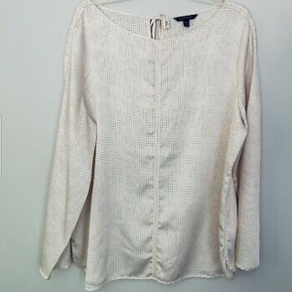 Banana Republic Pin Dot Tie Back Long Sleeve Top - Picture 1 of 4